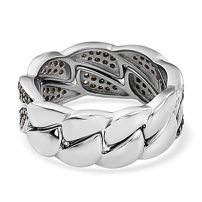 Multi Diamond Set of 2 Stackable Band Ring in Rhodium & Platinum Over Sterling Silver (Size 6.0) 0.50 ctw