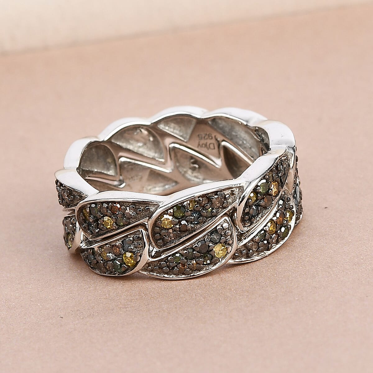 Multi Diamond Set of 2 Stackable Band Ring in Rhodium & Platinum Over Sterling Silver (Size 7.0) 0.50 ctw image number 1