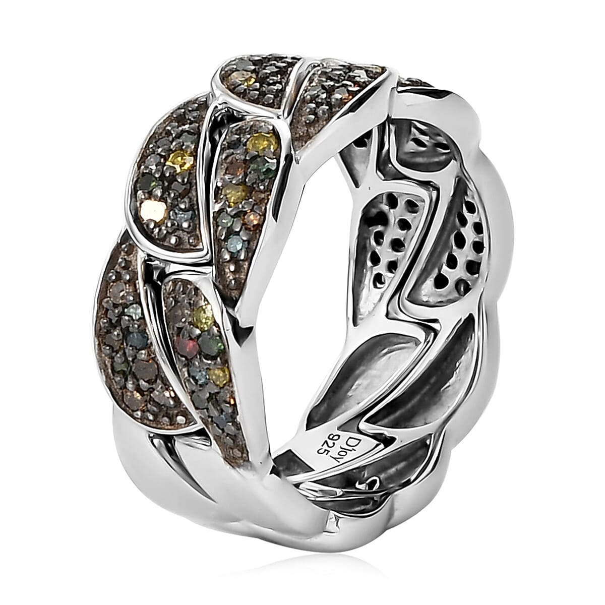 Multi Diamond Set of 2 Stackable Band Ring in Rhodium & Platinum Over Sterling Silver (Size 7.0) 0.50 ctw image number 4