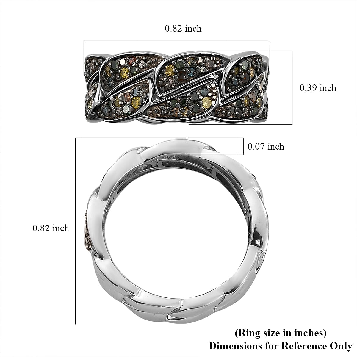 Multi Diamond Set of 2 Stackable Band Ring in Rhodium & Platinum Over Sterling Silver (Size 7.0) 0.50 ctw image number 6