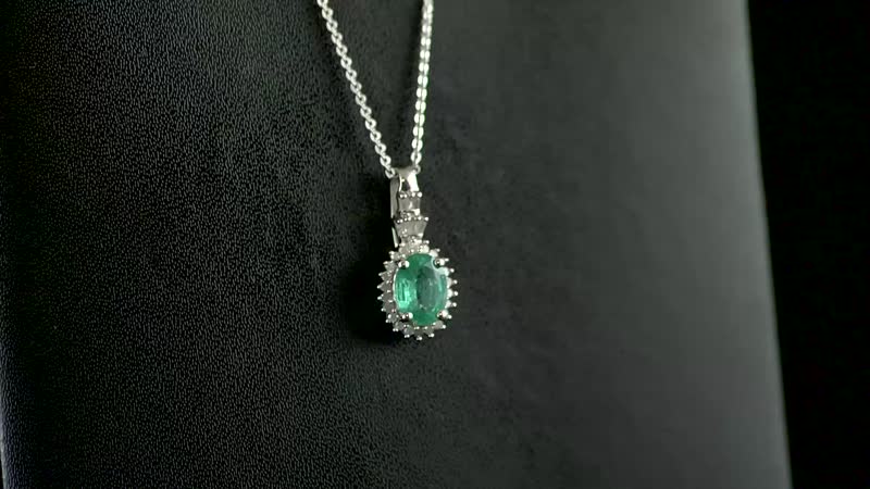 AAA Kagem Zambian Emerald and Diamond Halo Pendant Necklace 20 Inches in Vermeil Yellow Gold Over Sterling Silver 1.35 ctw