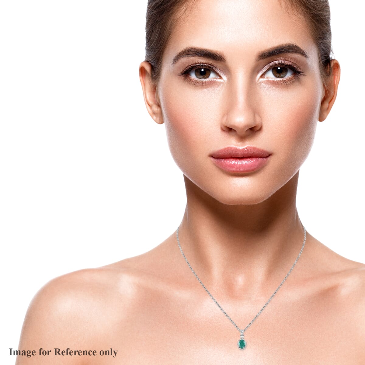 AAA Kagem Zambian Emerald and Diamond Ballerina Halo Pendant Necklace 20 Inches in Platinum Over Sterling Silver 1.35 ctw image number 2