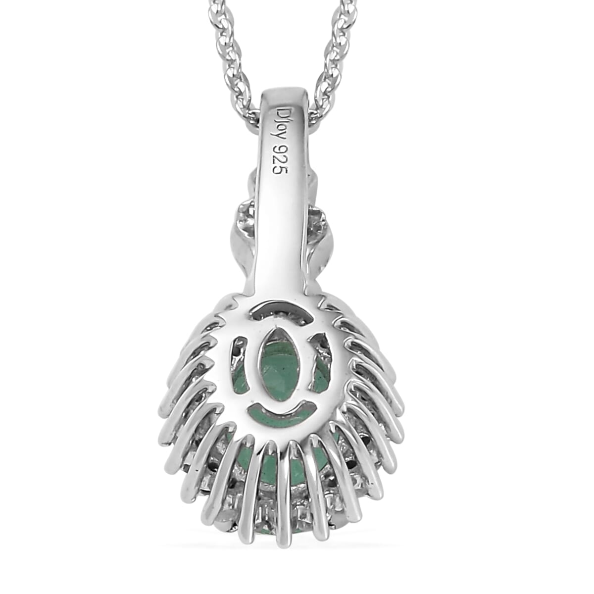 AAA Kagem Zambian Emerald and Diamond Ballerina Halo Pendant Necklace 20 Inches in Platinum Over Sterling Silver 1.35 ctw image number 4