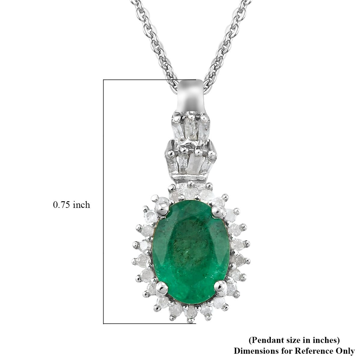 AAA Kagem Zambian Emerald and Diamond Ballerina Halo Pendant Necklace 20 Inches in Platinum Over Sterling Silver 1.35 ctw image number 6