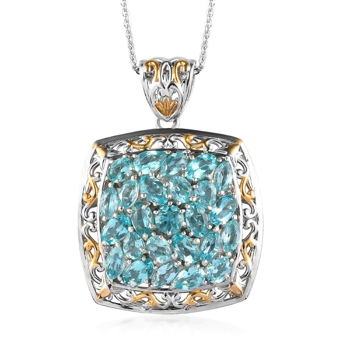 Madagascar Paraiba Apatite and White Zircon Pendant Necklace 20In in Vermeil YG & Platinum Over Sterling Silver 8.60g 4.85 ctw image number 0
