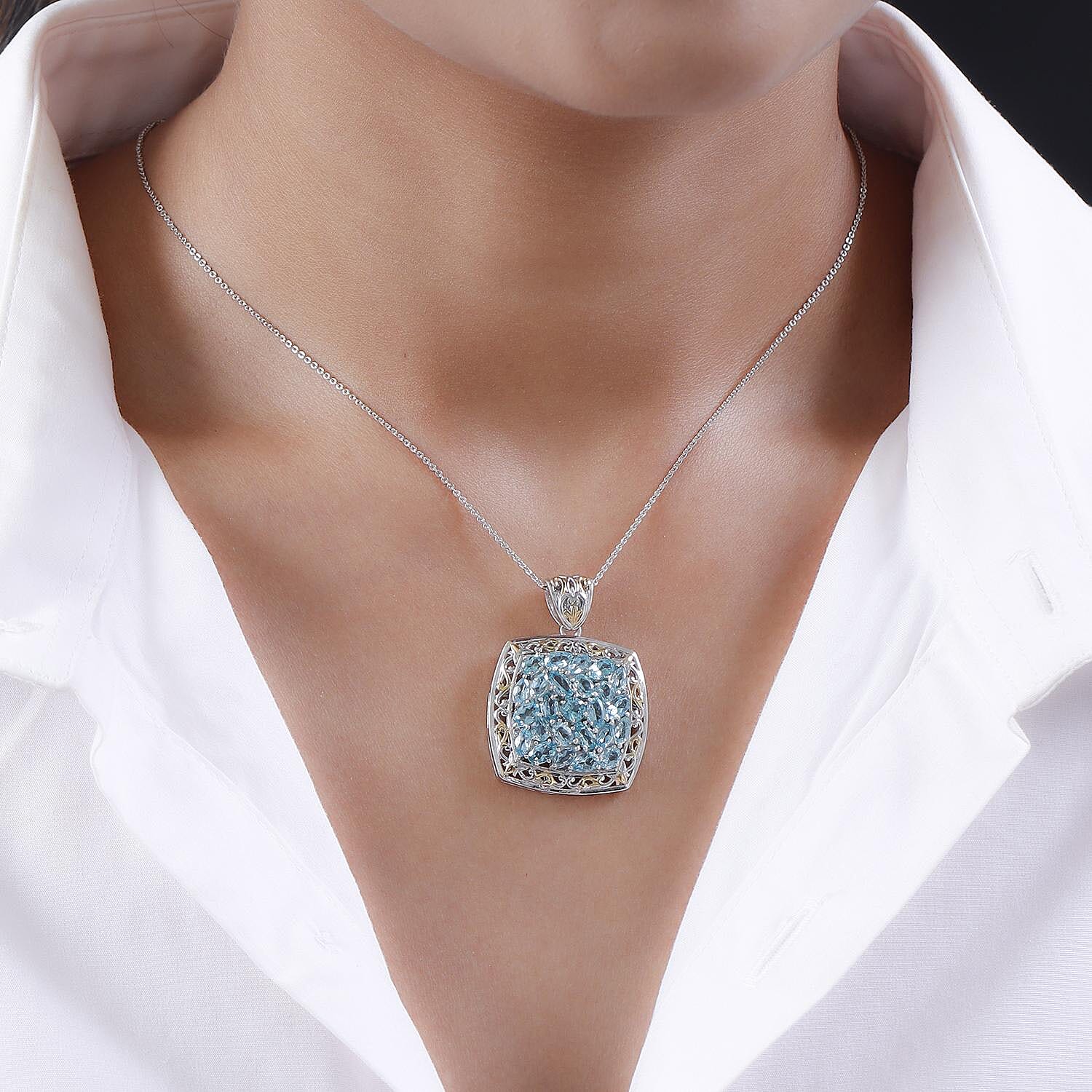 Madagascar Paraiba Apatite and White Zircon Pendant Necklace 20In in Vermeil YG & Platinum Over Sterling Silver 8.60g 4.85 ctw