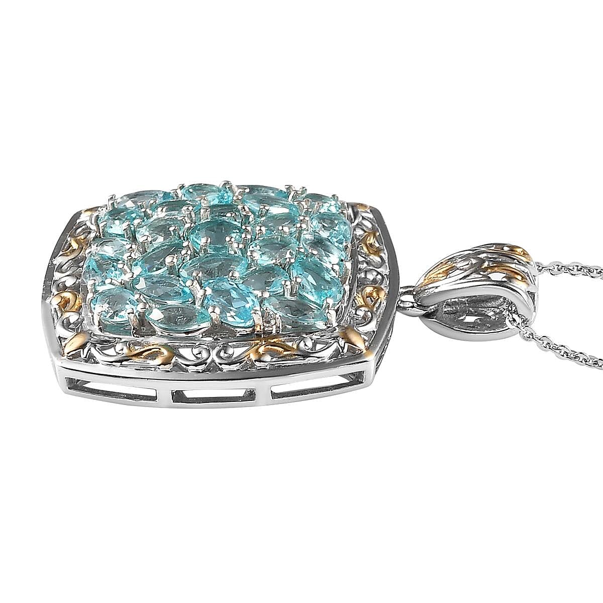 Madagascar Paraiba Apatite and White Zircon Pendant Necklace 20In in Vermeil YG & Platinum Over Sterling Silver 8.60g 4.85 ctw