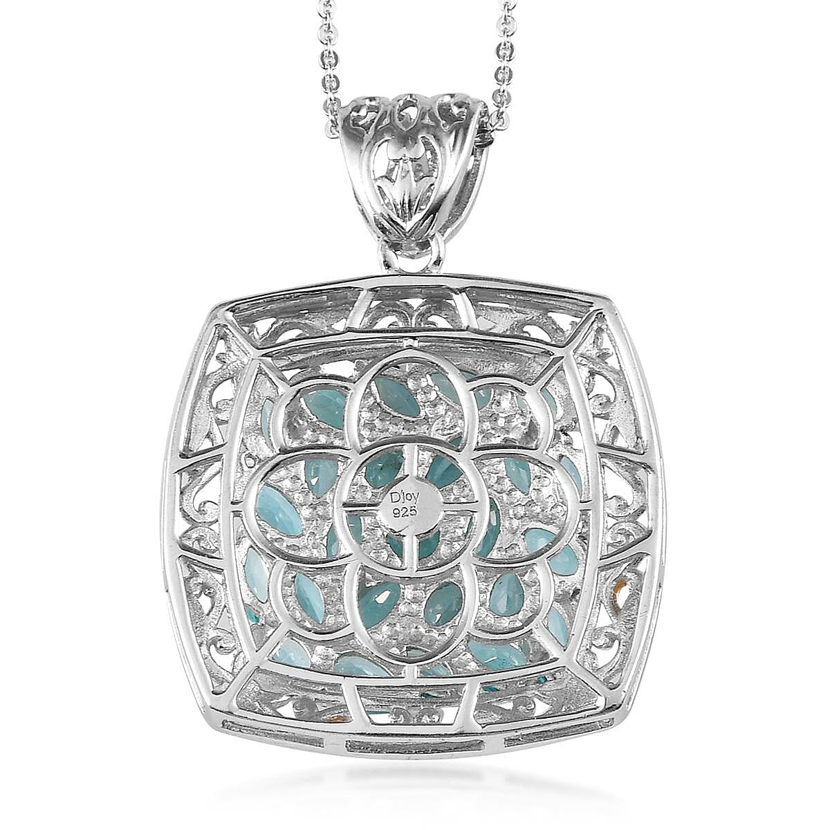 Madagascar Paraiba Apatite and White Zircon Pendant Necklace 20In in Vermeil YG & Platinum Over Sterling Silver 8.60g 4.85 ctw