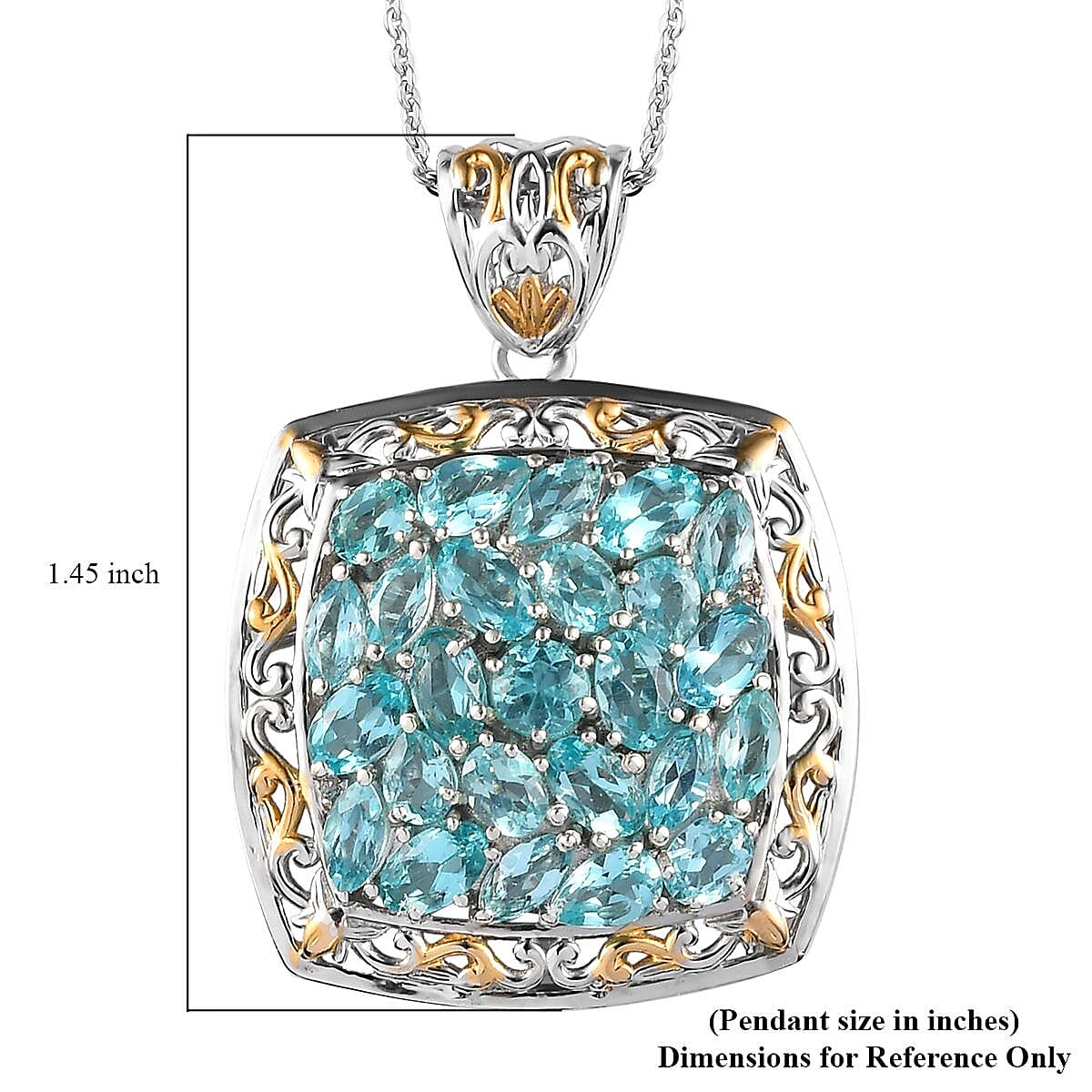 Madagascar Paraiba Apatite and White Zircon Pendant Necklace 20In in Vermeil YG & Platinum Over Sterling Silver 8.60g 4.85 ctw