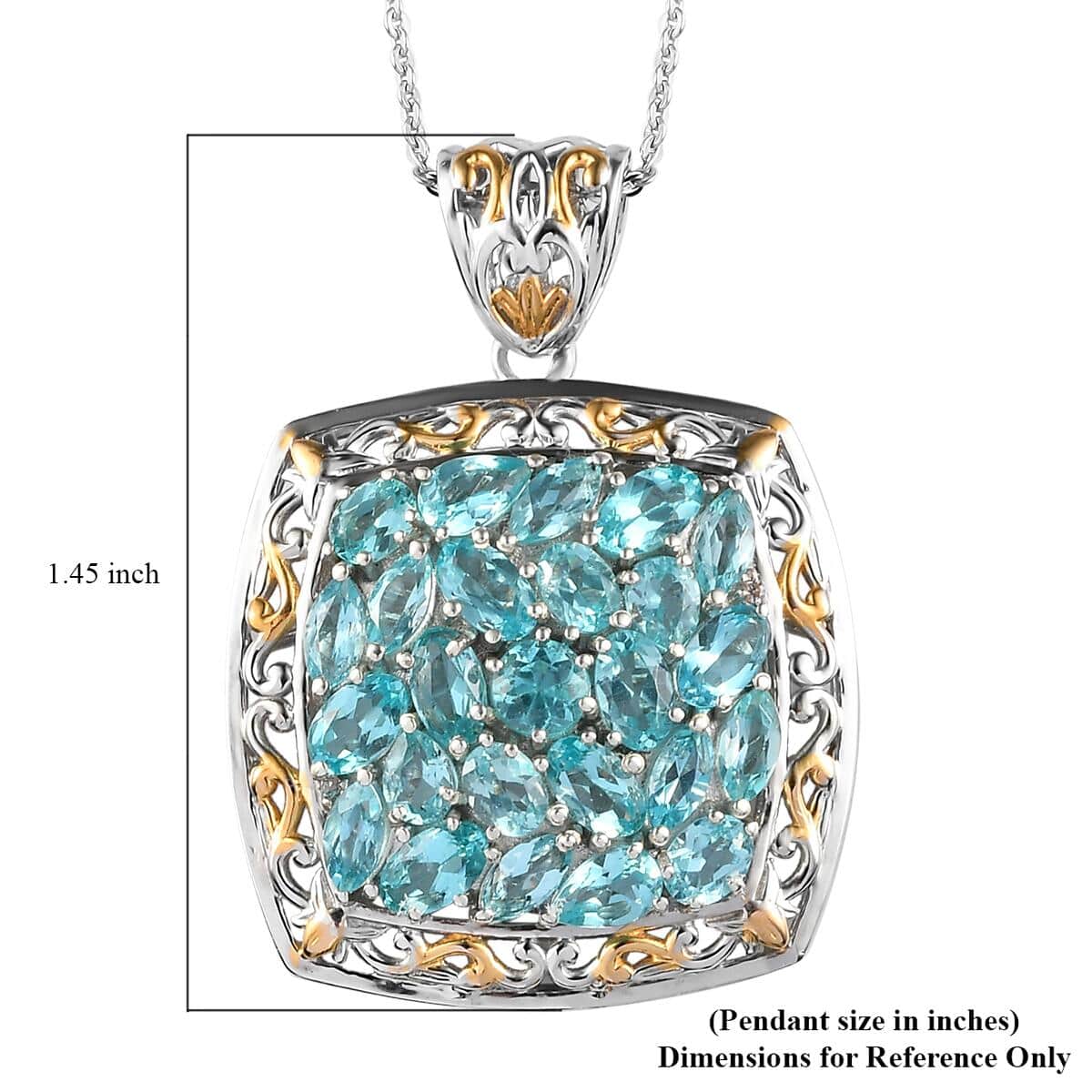 Madagascar Paraiba Apatite and White Zircon Pendant Necklace 20In in Vermeil YG & Platinum Over Sterling Silver 8.60g 4.85 ctw image number 5