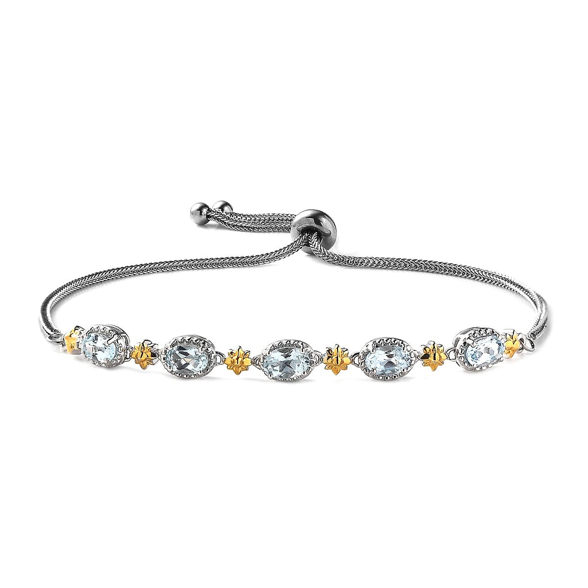 Karis Sky Blue Topaz Solitaire Stud Earrings and Bolo Bracelet in 18K YG Plated, Platinum Bond and Stainless Steel 3.75 ctw image number 3