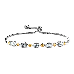 Karis Sky Blue Topaz Solitaire Stud Earrings and Bolo Bracelet in 18K YG Plated, Platinum Bond and Stainless Steel 3.75 ctw