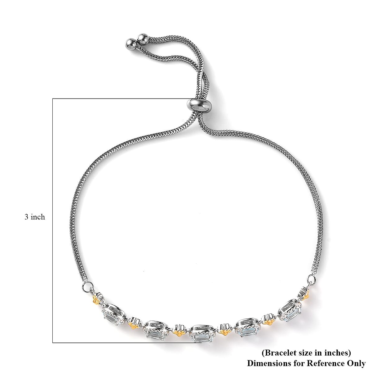 Karis Sky Blue Topaz Solitaire Stud Earrings and Bolo Bracelet in 18K YG Plated, Platinum Bond and Stainless Steel 3.75 ctw image number 5