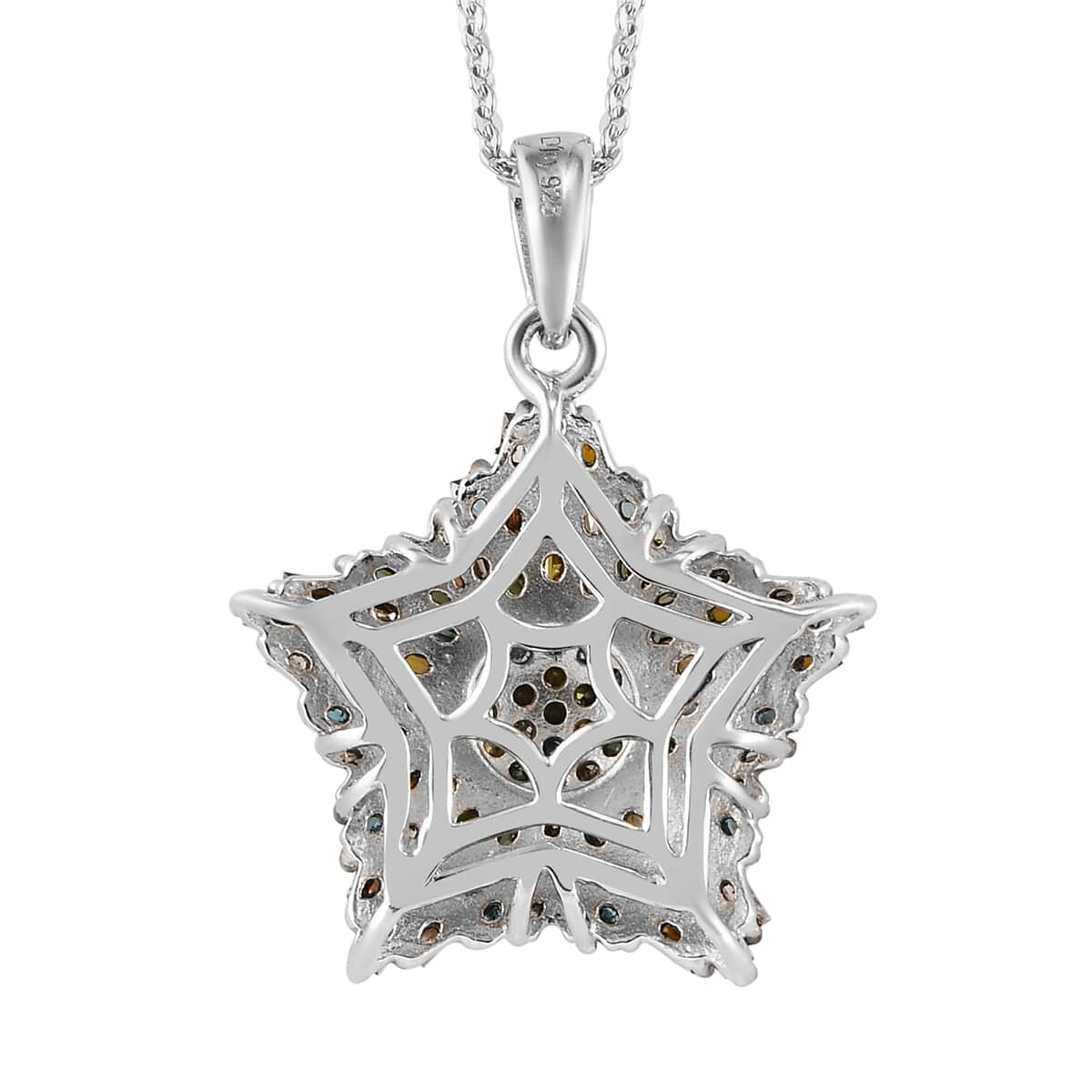 Multi Diamond Star Pendant Necklace 20 Inches in Rhodium and Platinum Over Sterling Silver 1.00 ctw image number 4