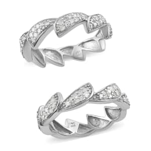 Diamond Set of 2 Stackable Band Ring in Platinum Over Sterling Silver (Size 6.0) 0.50 ctw