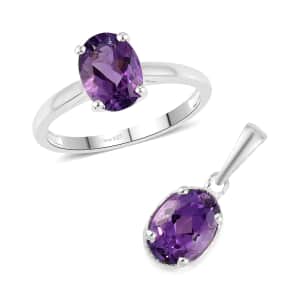 Premium Mashamba Amethyst Solitaire Ring (Size 8.0) and Pendant in Sterling Silver 2.25 ctw