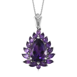 Premium Moroccan Amethyst and Multi Gemstone Pendant Necklace 20 Inches in Platinum Over Sterling Silver 7.50 ctw