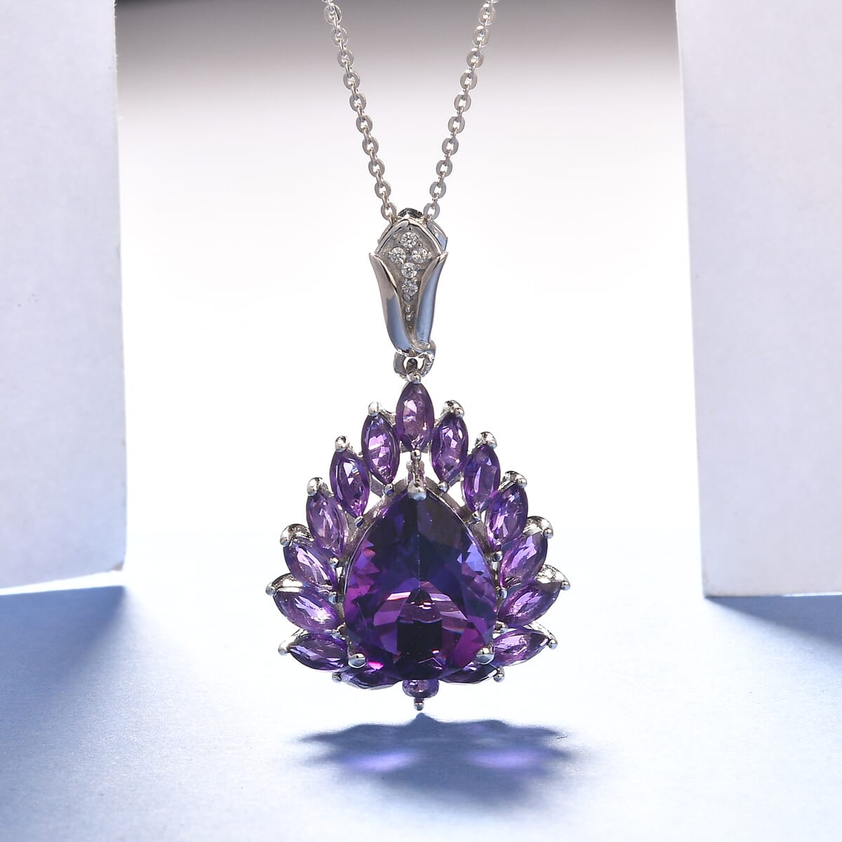 Premium Moroccan Amethyst and Multi Gemstone Pendant Necklace 20 Inches in Platinum Over Sterling Silver 7.50 ctw image number 1
