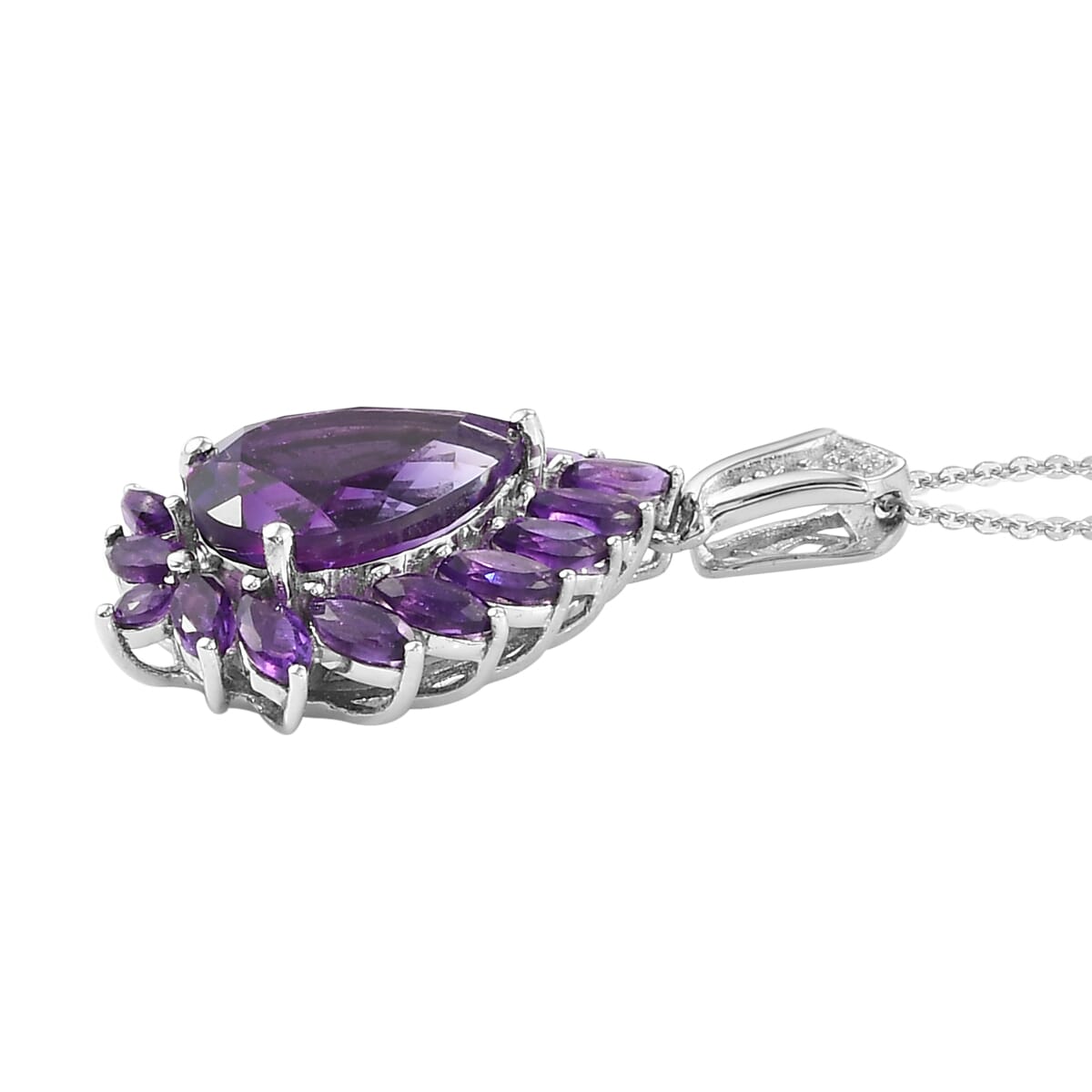 Premium Moroccan Amethyst and Multi Gemstone Pendant Necklace 20 Inches in Platinum Over Sterling Silver 7.50 ctw image number 3