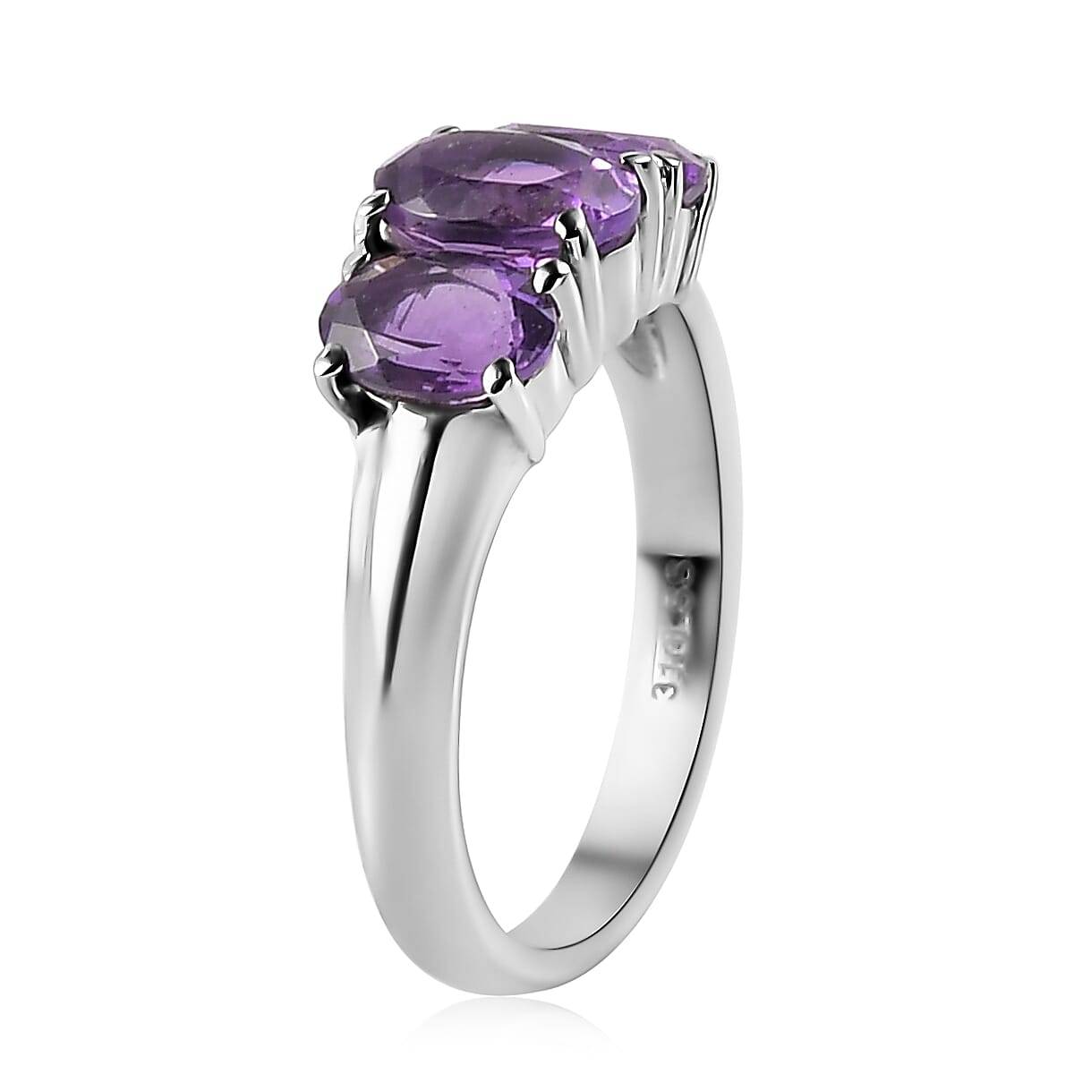 Mashamba Amethyst 3 Stone Ring (Size 9.0) and Pendant in Stainless Steel 3.25 ctw image number 3