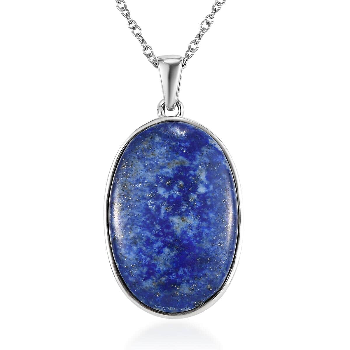 Lapis Lazuli (Ovl 30x20 mm) Pendant Necklace (24 Inches) in 14K YG & Platinum Over Copper with Magnet and Stainless Steel 32.00 ctw | Tarnish-Free, Waterproof, Sweat Proof Jewelry image number 0
