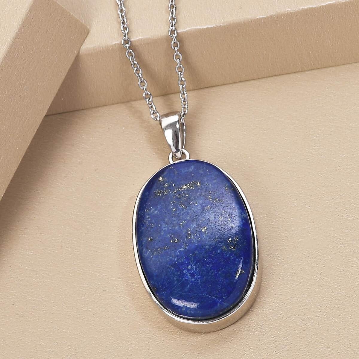 Lapis Lazuli (Ovl 30x20 mm) Pendant Necklace (24 Inches) in 14K YG & Platinum Over Copper with Magnet and Stainless Steel 32.00 ctw | Tarnish-Free, Waterproof, Sweat Proof Jewelry image number 1