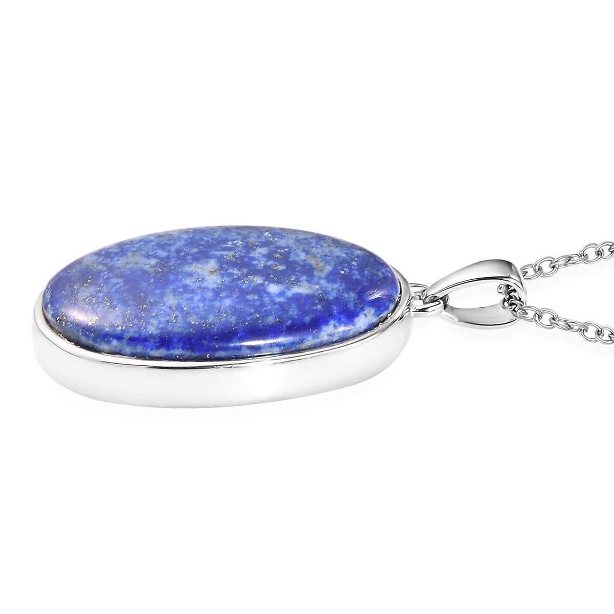 Lapis Lazuli (Ovl 30x20 mm) Pendant Necklace (24 Inches) in 14K YG & Platinum Over Copper with Magnet and Stainless Steel 32.00 ctw | Tarnish-Free, Waterproof, Sweat Proof Jewelry image number 3