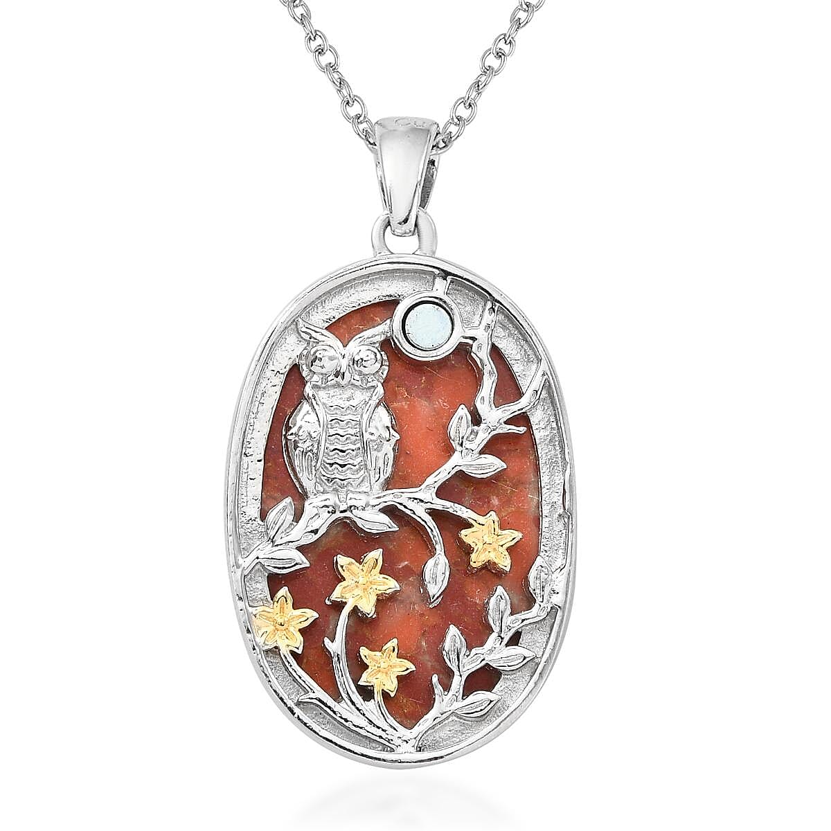 Mojave Orange Turquoise Pendant Necklace (24) in 14K YG & Platinum Over Copper with Magnet and Stainless Steel 28.65 ctw | Tarnish-Free, Waterproof, Sweat Proof Jewelry image number 4