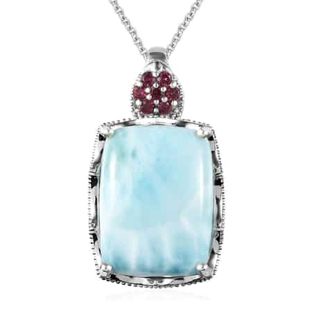 Larimar and Orissa Rhodolite Garnet Pendant Necklace (20 Inches) in Platinum Over Sterling Silver 21.50 ctw image number 0