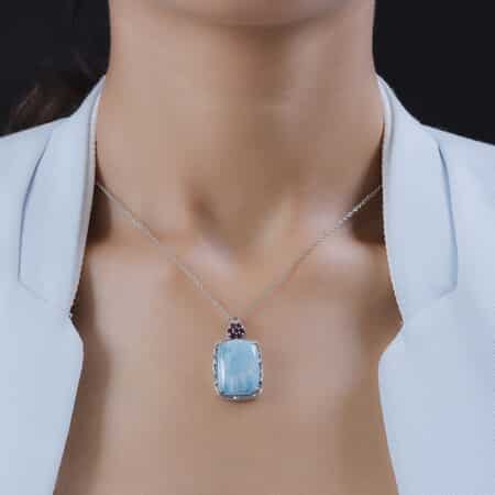 Larimar and Orissa Rhodolite Garnet Pendant Necklace (20 Inches) in Platinum Over Sterling Silver 21.50 ctw image number 2