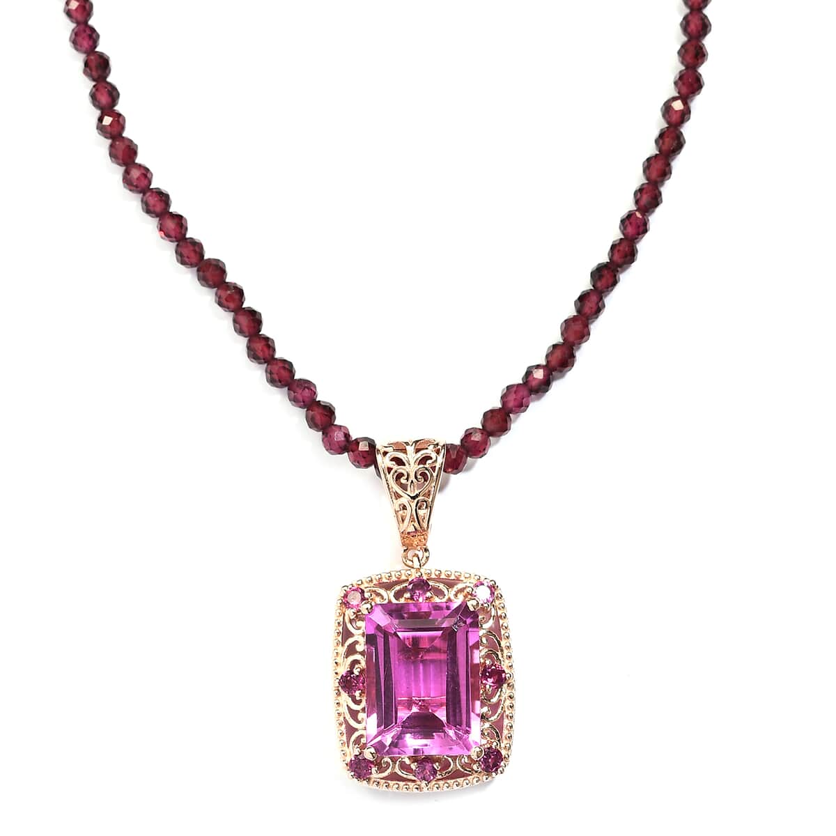 Patroke Quartz (Triplet) and Rhodolite Garnet Pendant with Mozambique Garnet Beaded Necklace 20 In in Vermeil RG Over Sterling Silver 114.35 ctw image number 0