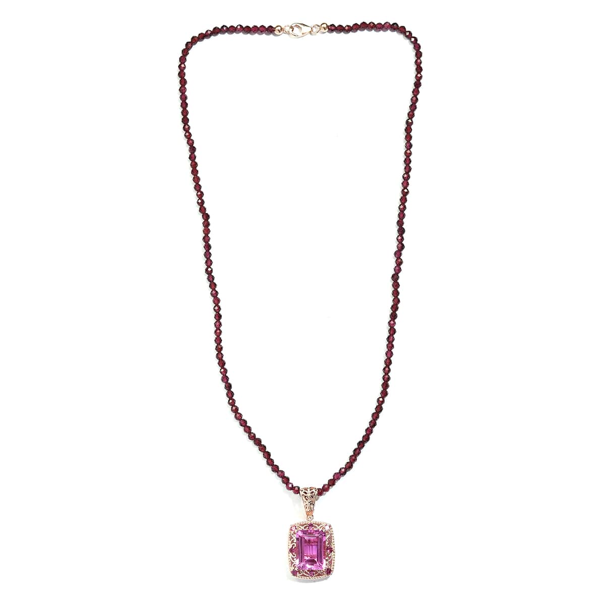 Patroke Quartz (Triplet) and Rhodolite Garnet Pendant with Mozambique Garnet Beaded Necklace 20 In in Vermeil RG Over Sterling Silver 114.35 ctw image number 3