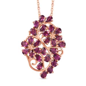 Orissa Rhodolite Garnet Floral Pendant Necklace 20 Inches in Vermeil Rose Gold Over Sterling Silver 6.90 ctw