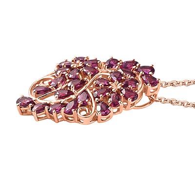 Orissa Rhodolite Garnet Floral Pendant Necklace 20 Inches in Vermeil Rose Gold Over Sterling Silver 6.90 ctw