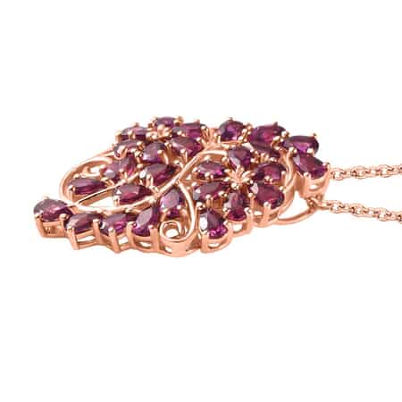 Orissa Rhodolite Garnet Floral Pendant Necklace 20 Inches in Vermeil Rose Gold Over Sterling Silver 6.90 ctw image number 3