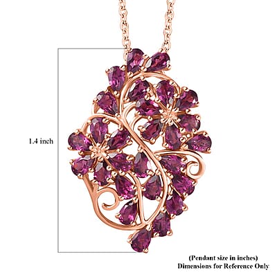 Orissa Rhodolite Garnet Floral Pendant Necklace 20 Inches in Vermeil Rose Gold Over Sterling Silver 6.90 ctw