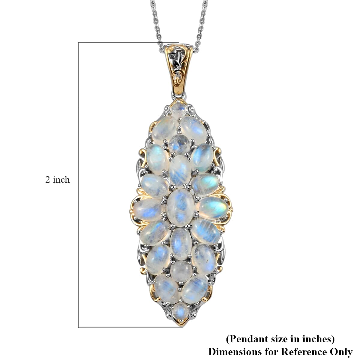 Kuisa Rainbow Moonstone Elongated Pendant Necklace 20 Inches in Vermeil Yellow Gold and Platinum Over Sterling Silver 11.50 ctw image number 5