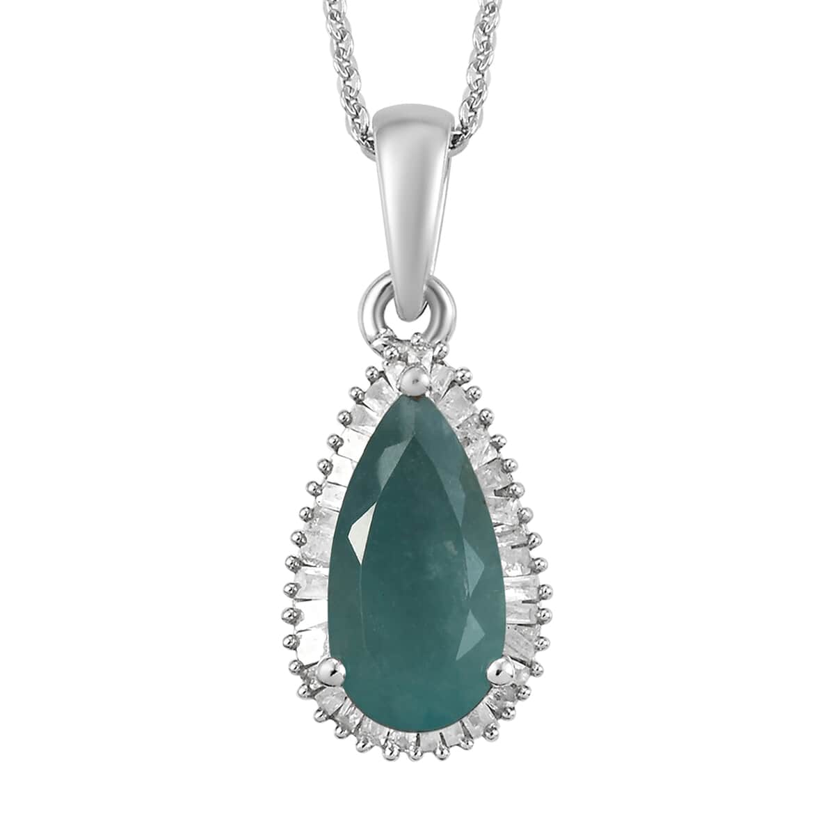 Grandidierite and Diamond Halo Pendant Necklace 20 Inches in Platinum Over Sterling Silver 2.00 ctw image number 0