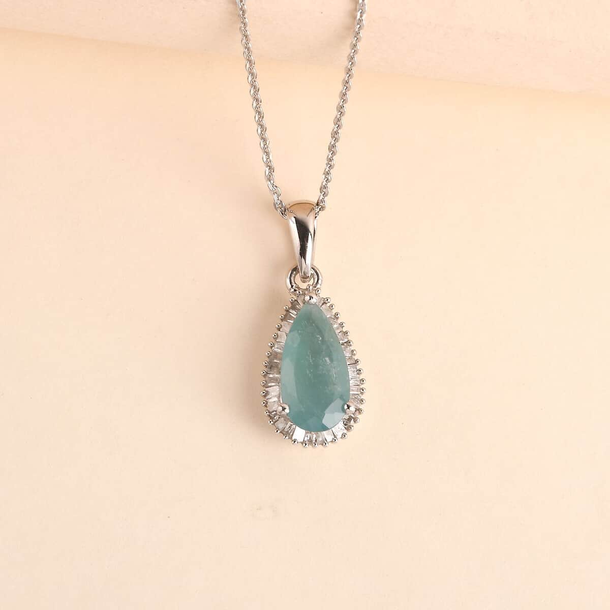 Grandidierite and Diamond Halo Pendant Necklace 20 Inches in Platinum Over Sterling Silver 2.00 ctw image number 1