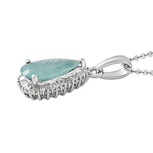 Grandidierite and Diamond Halo Pendant Necklace 20 Inches in Platinum Over Sterling Silver 2.10 ctw