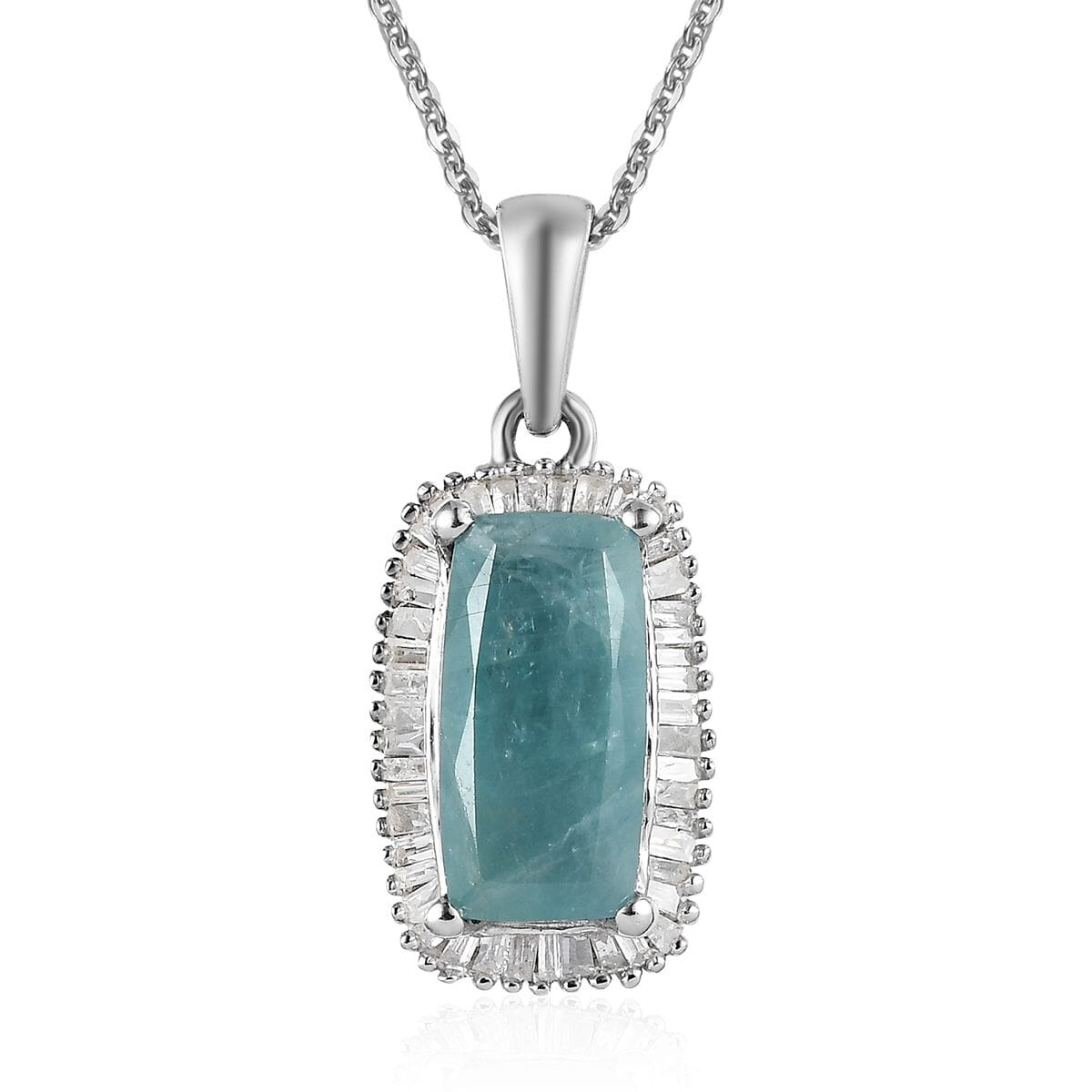 Grandidierite and Diamond Halo Pendant Necklace 20 Inches in Platinum Over Sterling Silver 2.00 ctw image number 0