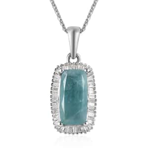 Grandidierite and Diamond Halo Pendant Necklace 20 Inches in Platinum Over Sterling Silver 2.00 ctw