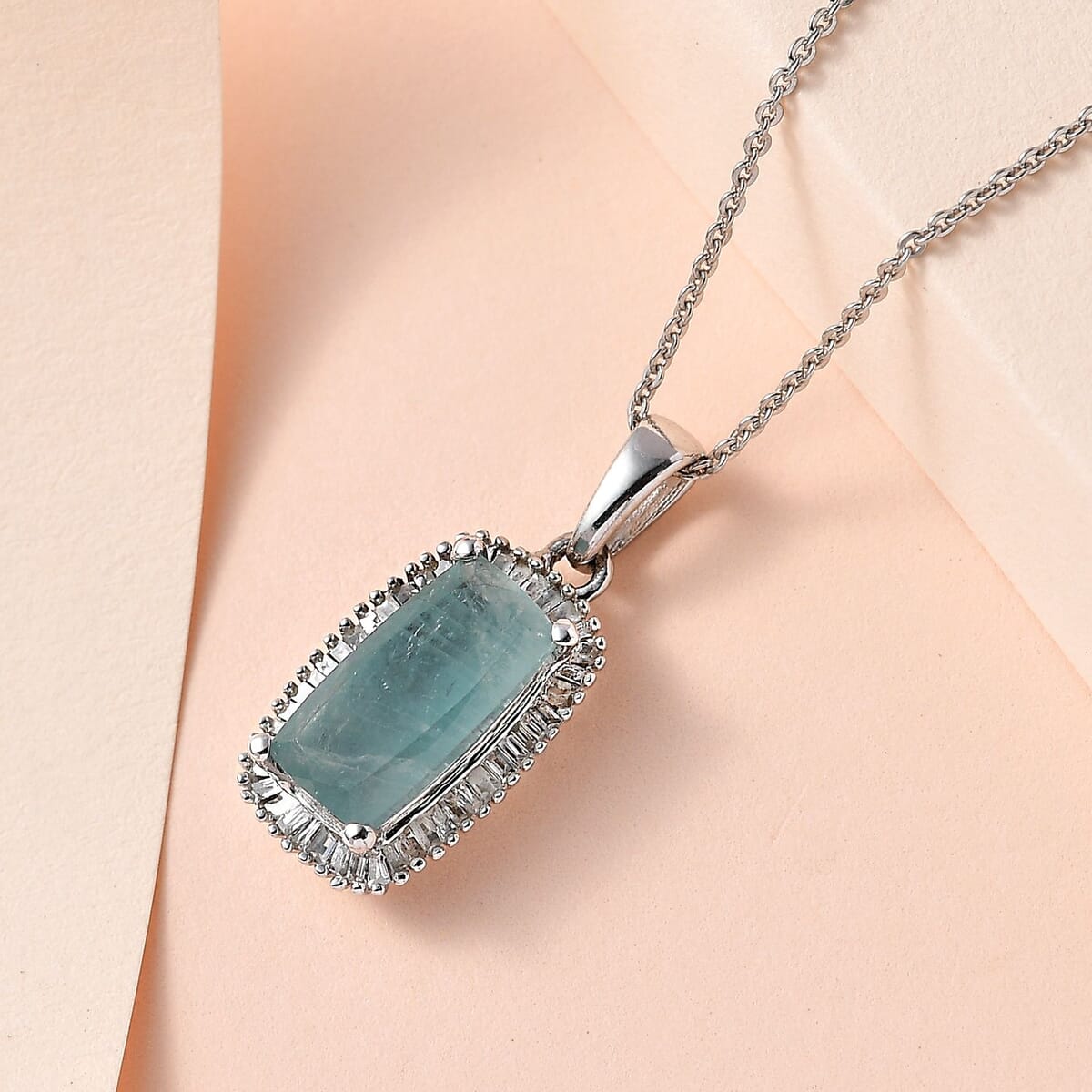 Grandidierite and Diamond Halo Pendant Necklace 20 Inches in Platinum Over Sterling Silver 2.00 ctw image number 1