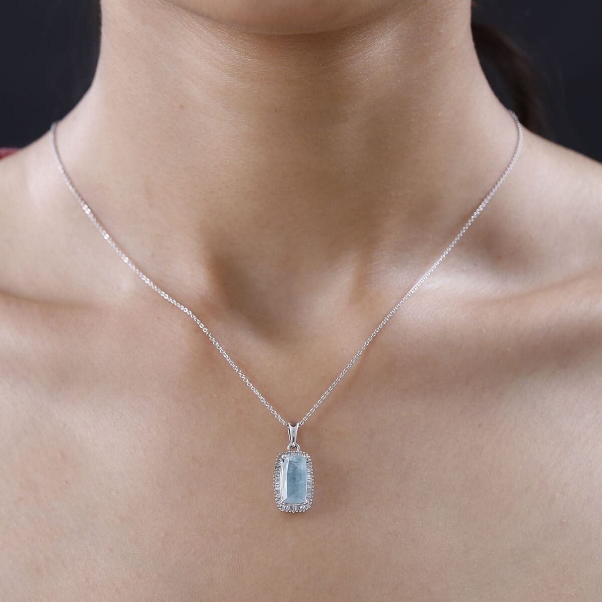 Grandidierite and Diamond Halo Pendant Necklace 20 Inches in Platinum Over Sterling Silver 2.00 ctw image number 2