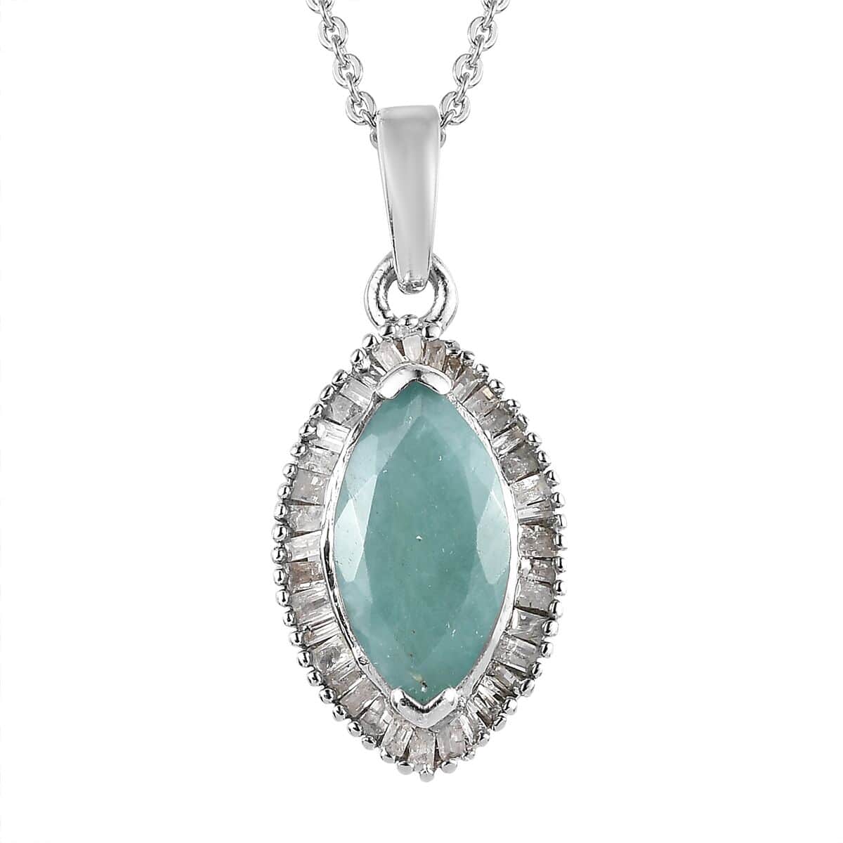 Grandidierite and White Diamond Halo Pendant Necklace 20 Inches in Platinum Over Sterling Silver 1.90 ctw image number 0