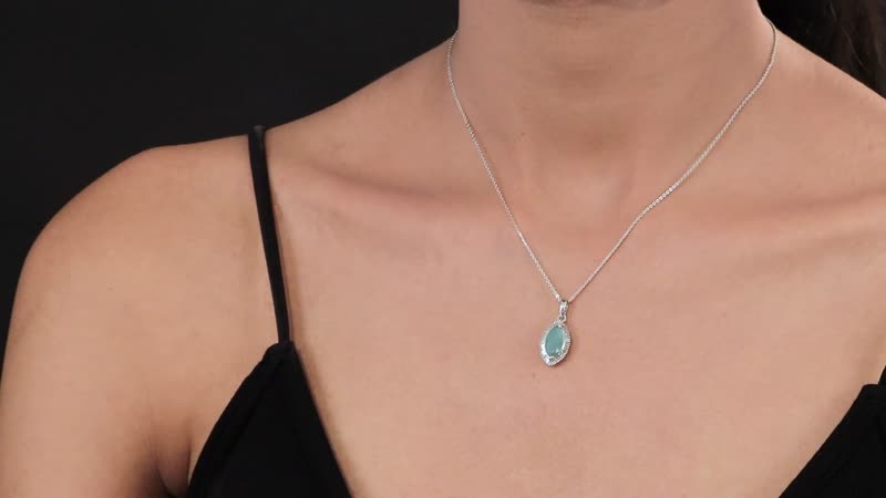 Grandidierite and White Diamond Halo Pendant Necklace 20 Inches in Platinum Over Sterling Silver 1.90 ctw