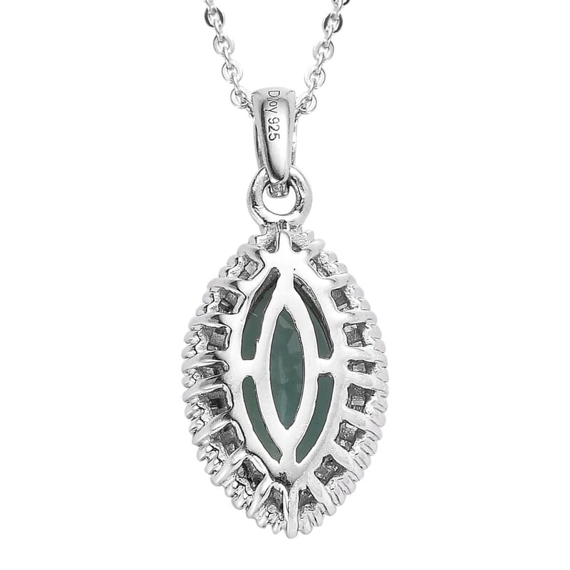 Grandidierite and White Diamond Halo Pendant Necklace 20 Inches in Platinum Over Sterling Silver 1.90 ctw