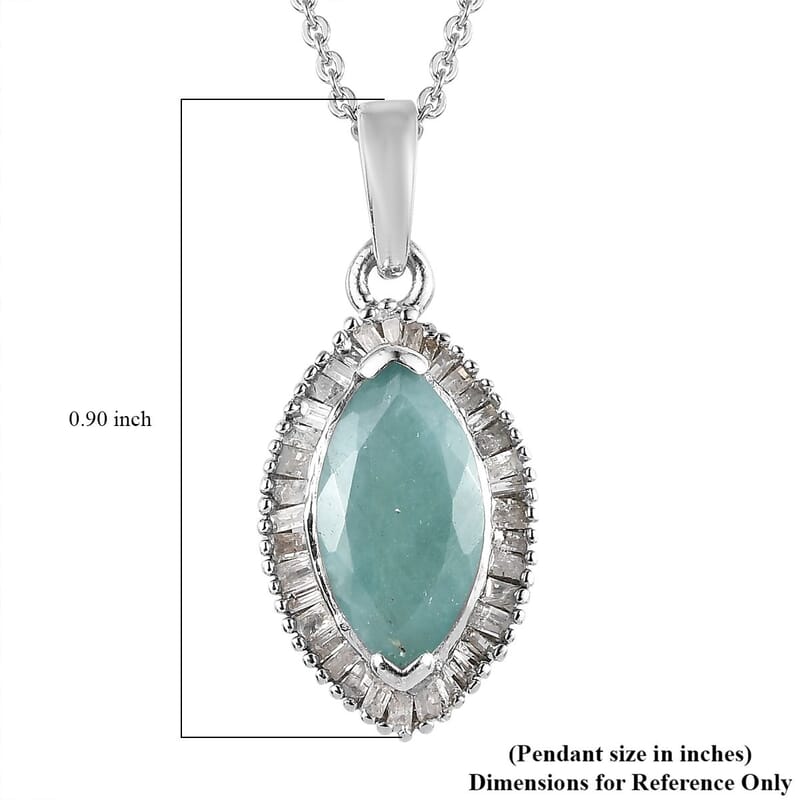 Grandidierite and White Diamond Halo Pendant Necklace 20 Inches in Platinum Over Sterling Silver 1.90 ctw