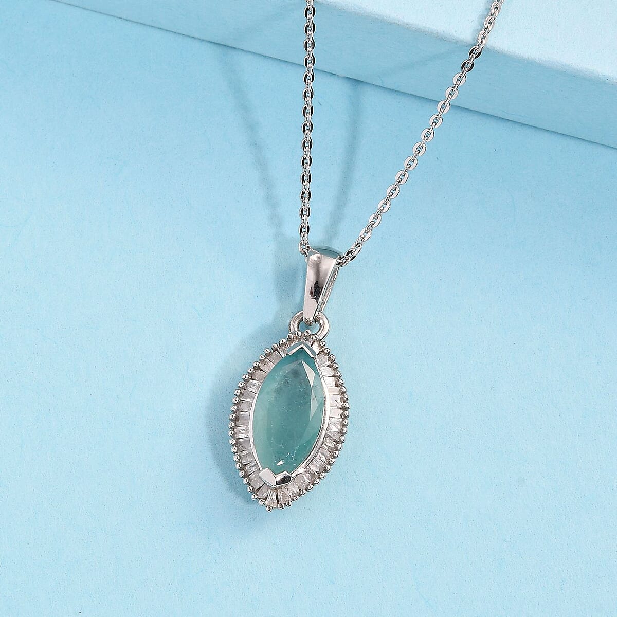 Grandidierite and Diamond Halo Pendant Necklace 20 Inches in Platinum Over Sterling Silver 2.00 ctw image number 1