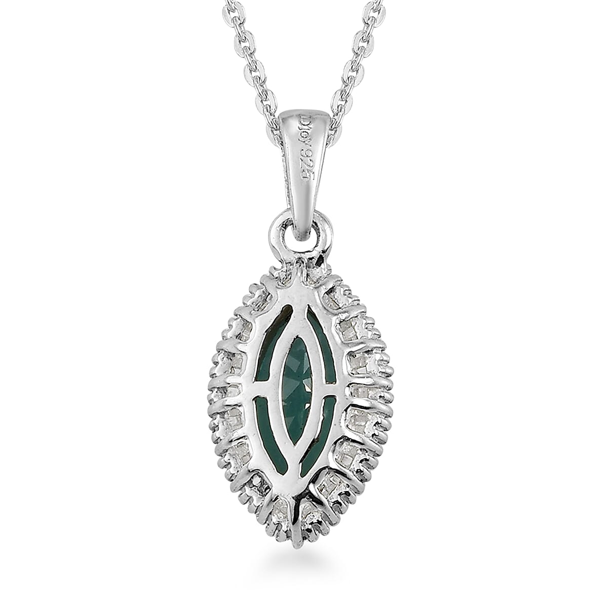 Grandidierite and Diamond Halo Pendant Necklace 20 Inches in Platinum Over Sterling Silver 2.00 ctw image number 4
